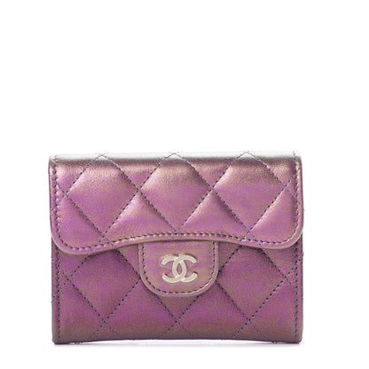 Chanel Iridescent Lambskin Quilted Flap Card Holder Purple 1 of 9