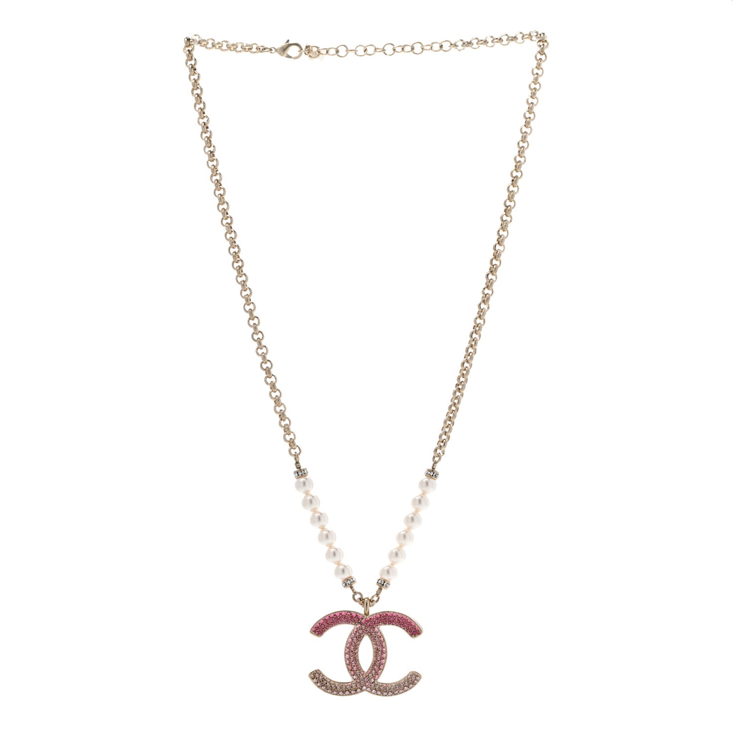 Pearl Crystal Resin CC Reversible Necklace Pink Gold White