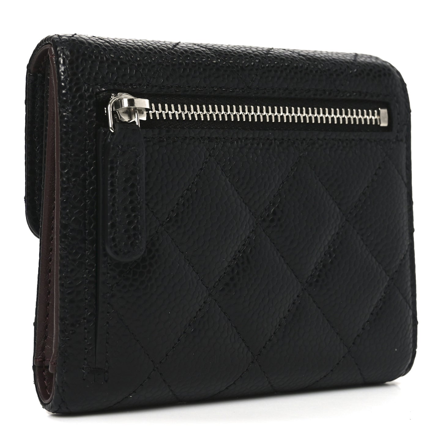 Caviar Quilted Compact Flap Wallet Black