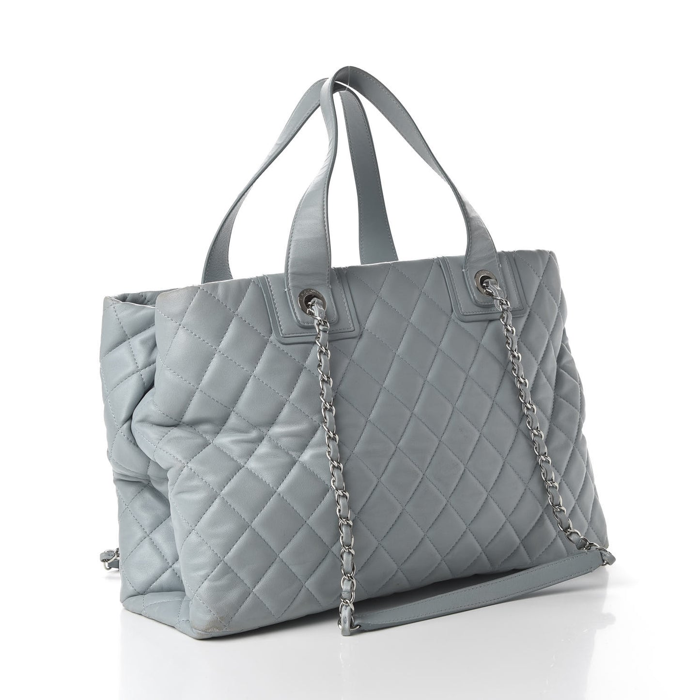 Lambskin Quilted Daily Shopping Tote Light Blue