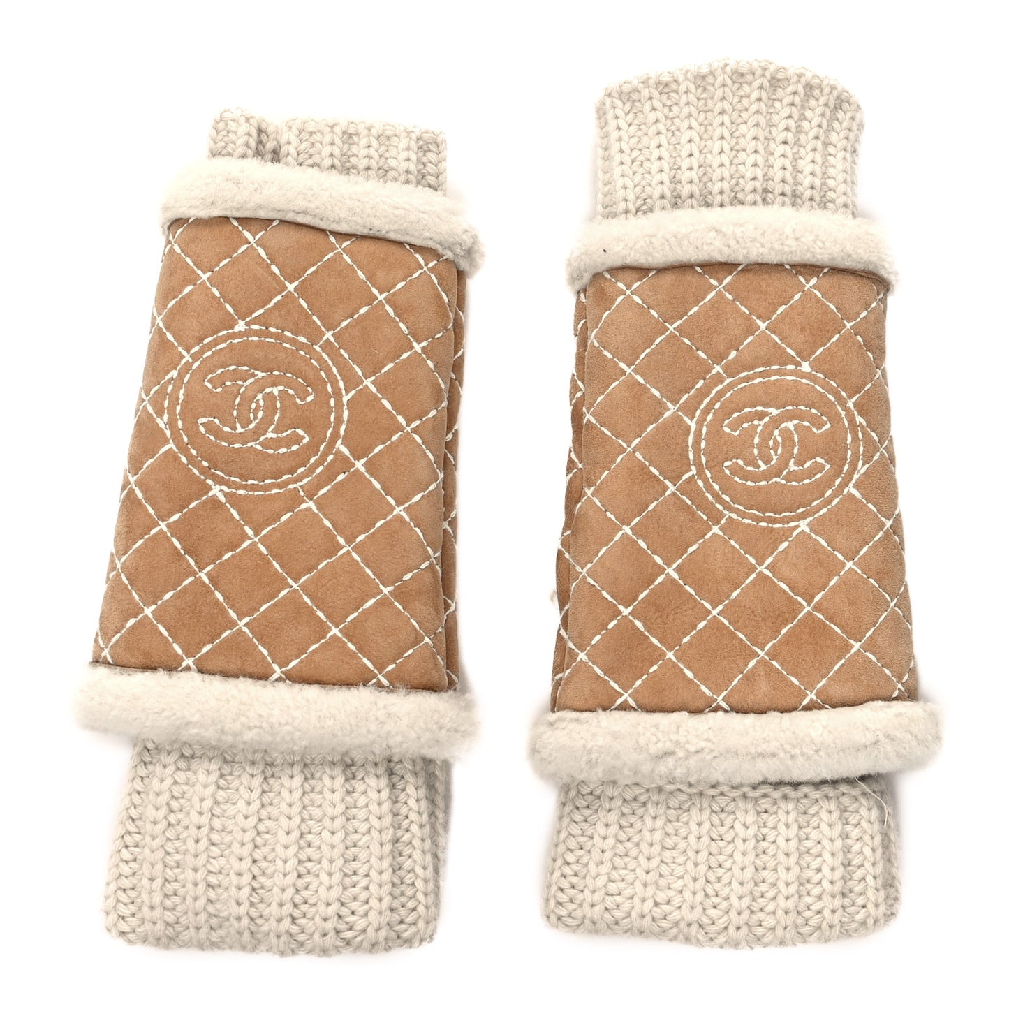 Cashmere Suede Quilted CC Fingerless Gloves