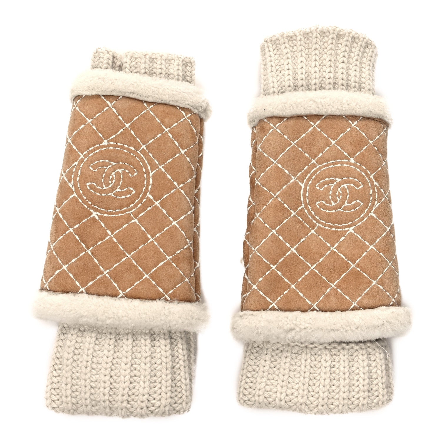 Chanel Cashmere Suede Quilted CC Fingerless Gloves 1 of 3
