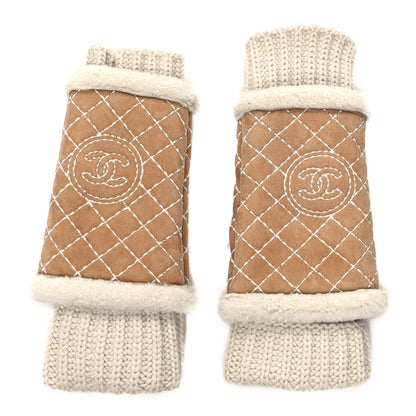 Chanel Cashmere Suede Quilted CC Fingerless Gloves 1 of 3
