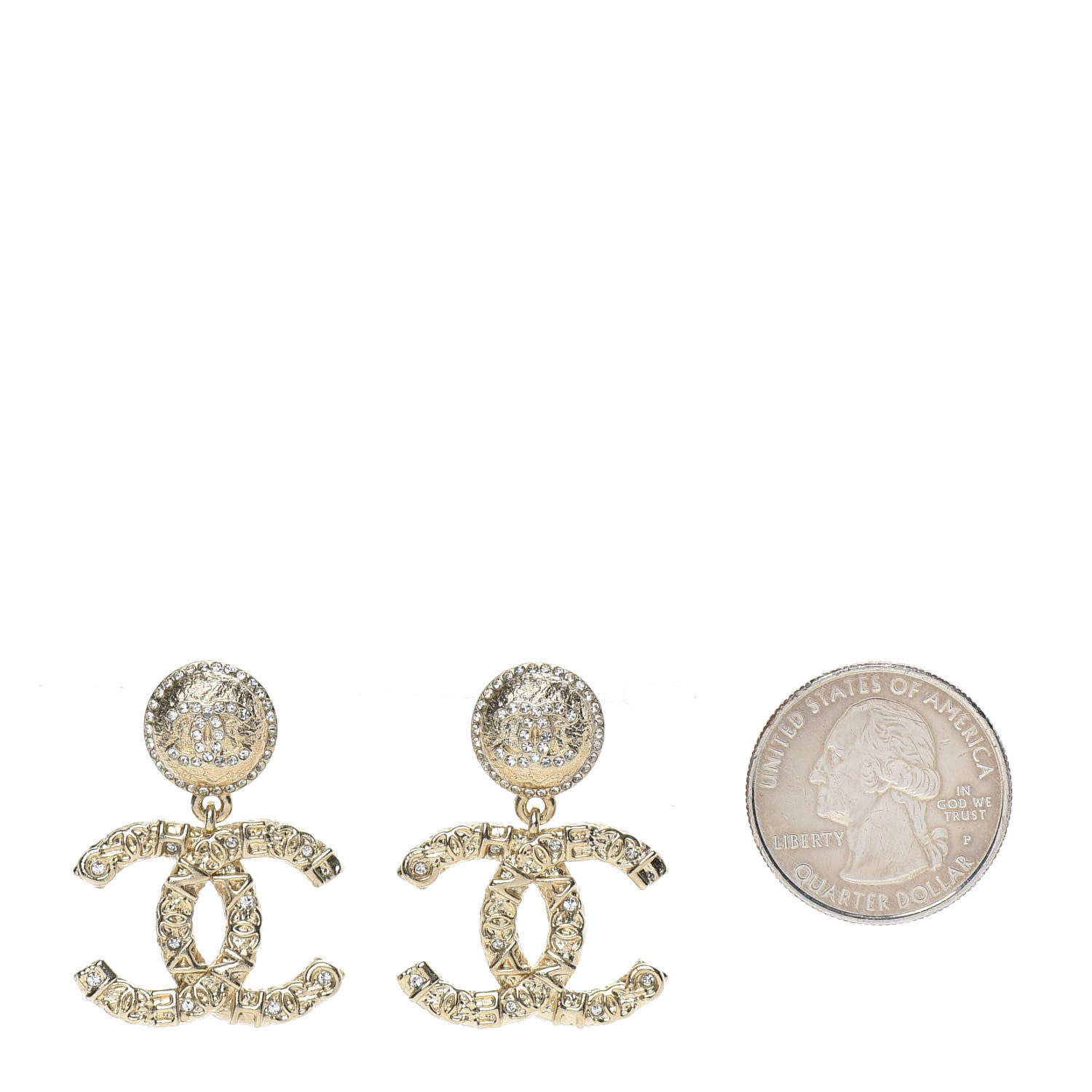 Chanel Crystal CC Drop Logo Earrings Gold 2 of 5