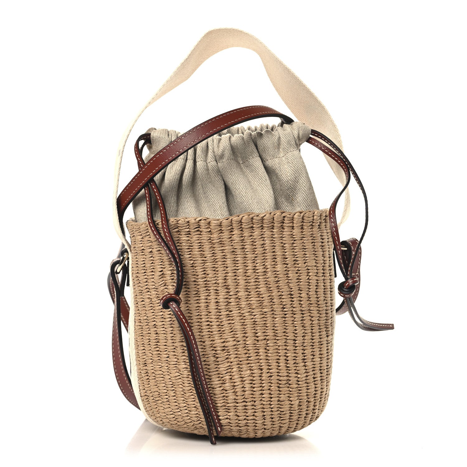 Chloe Raffia Calfskin Small Woody Basket Bag Brown 1 of 11