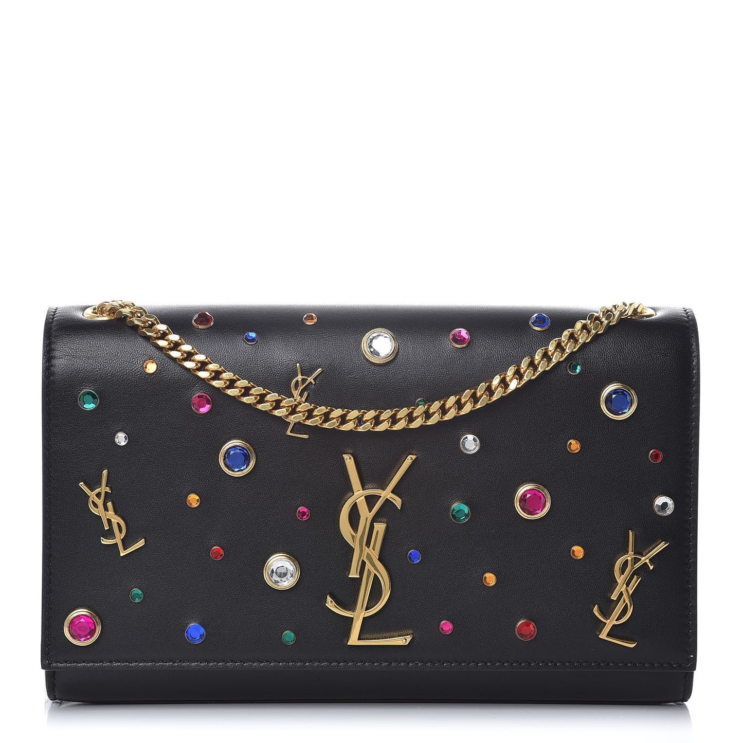 Calfskin Crystal Medium Monogram Kate Satchel Black