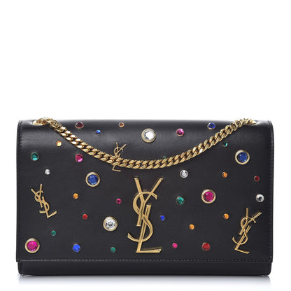 Saint Laurent Calfskin Crystal Medium Monogram Kate Satchel Black 1 of 7