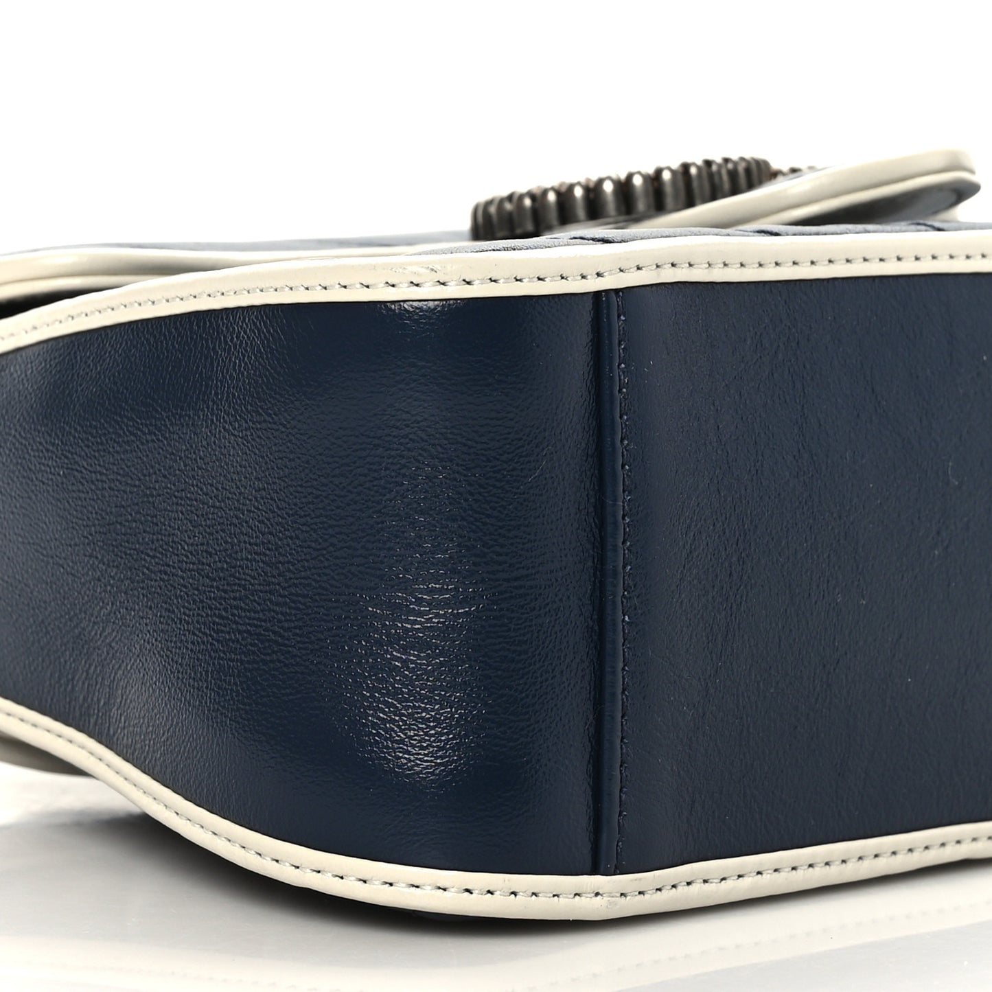 Vintage Effect Calfskin Matelasse Diagonal Mini Torchon GG Marmont Top Handle Shoulder Bag Blue Agata Mystic White