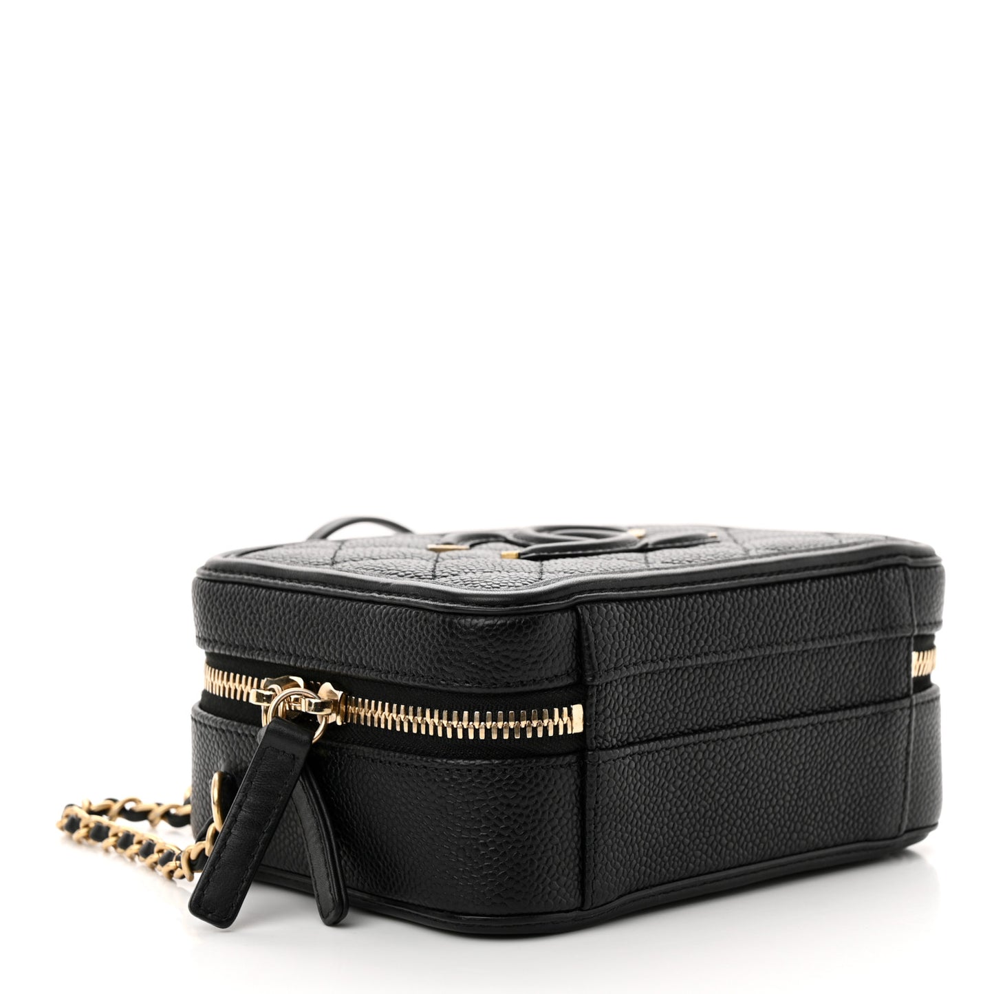 Caviar Quilted Small CC Filigree Vanity Case Black
