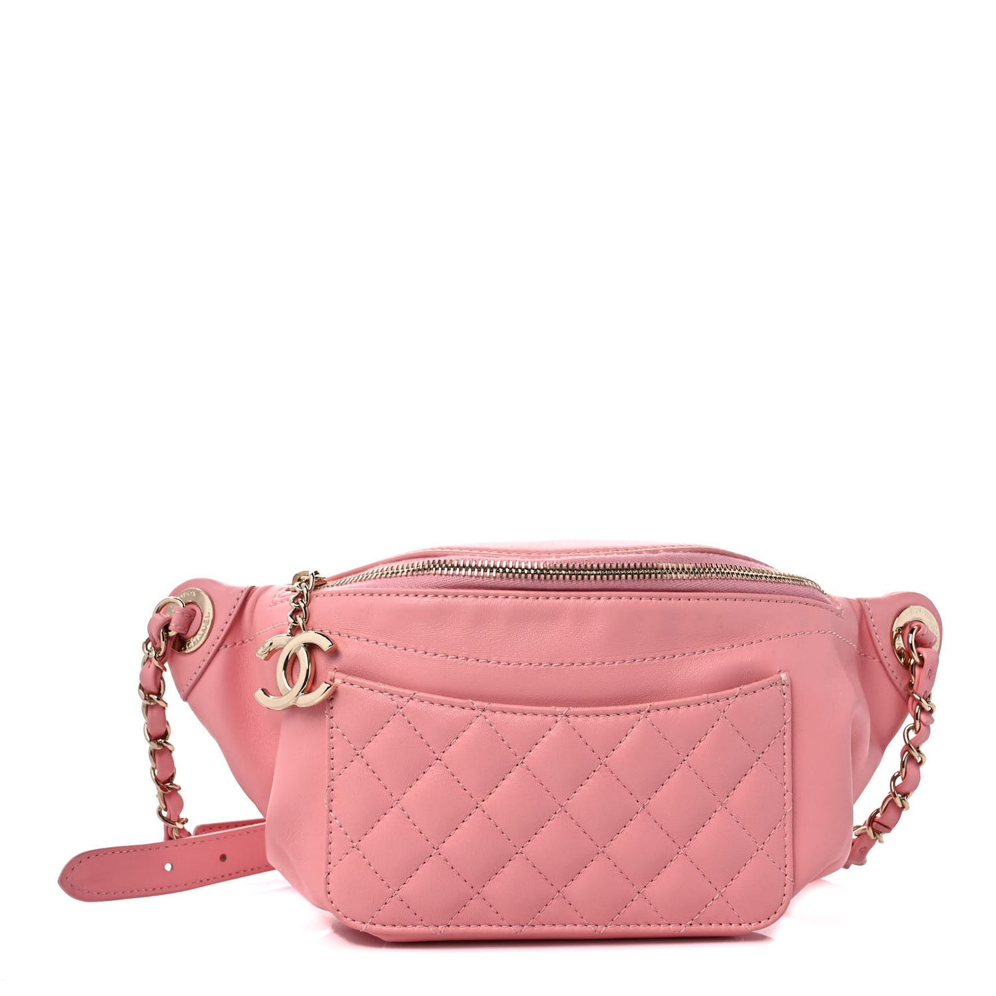 Lambskin Quilted Waist Belt Bag Pink