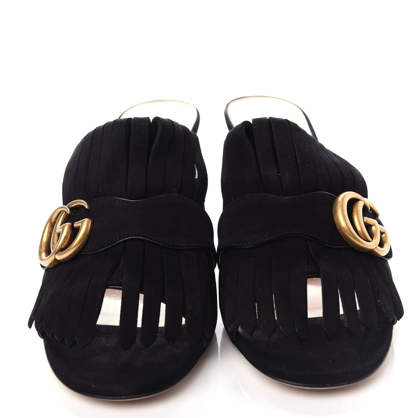 Kid Scamosciato GG Marmont Fringe 75mm Slide Sandals 38 Black