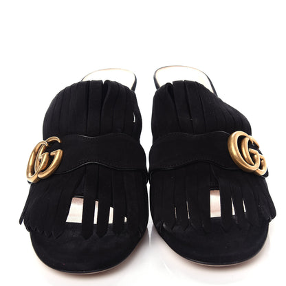 Gucci Kid Scamosciato GG Marmont Fringe 75mm Slide Sandals 38 Black 5 of 10