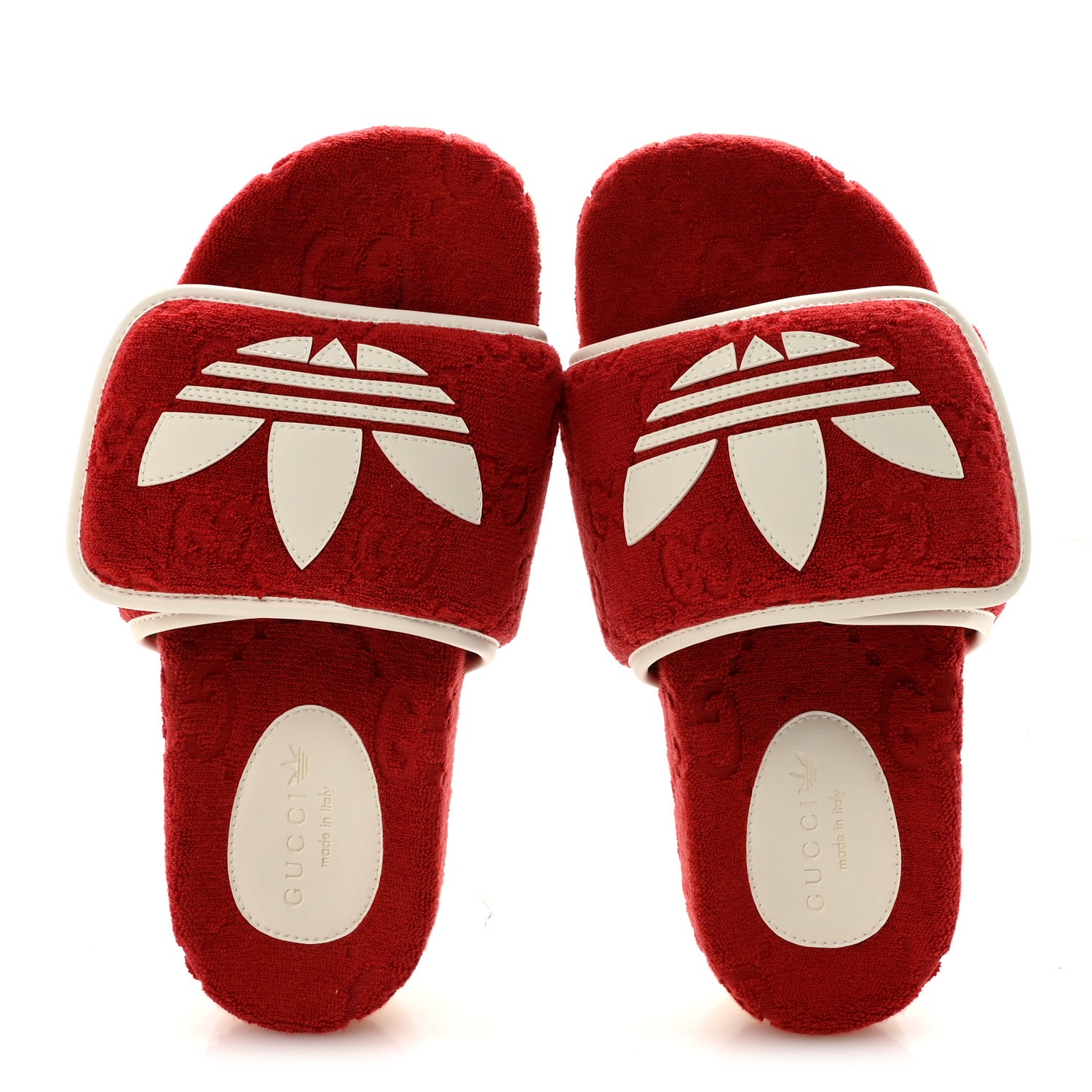 Gucci X ADIDAS Terry Cloth GG Monogram Womens Platform Sandals 37 Maple Red Off White 2 of 9