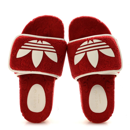 Gucci X ADIDAS Terry Cloth GG Monogram Womens Platform Sandals 37 Maple Red Off White 2 of 9