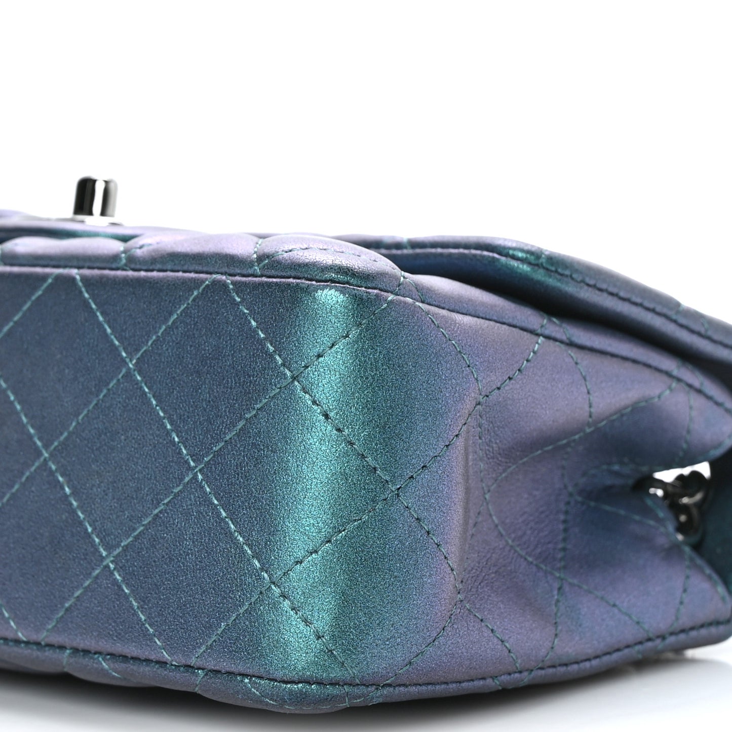 Iridescent Lambskin Quilted Mini Rectangular Flap Turquoise