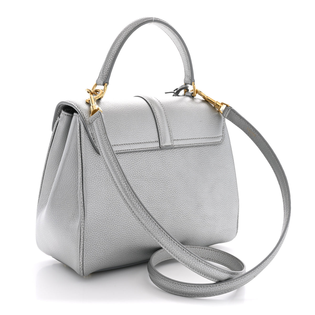 Celine Laminated Grained Calfskin 16 Top Handle Bag Silver 3 of 12