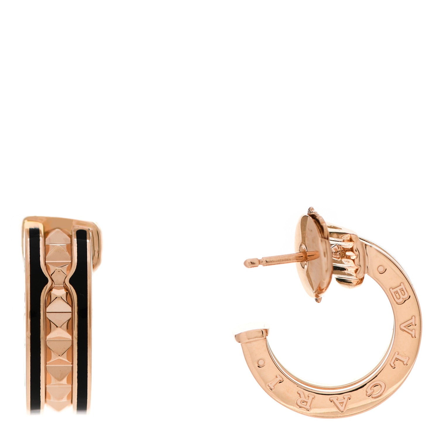 Bulgari 18K Rose Gold Black Ceramic B.Zero1 Rock Hoop Earrings 1 of 6