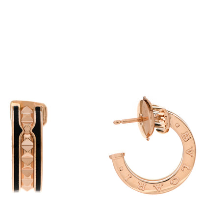 Bulgari 18K Rose Gold Black Ceramic B.Zero1 Rock Hoop Earrings 1 of 6
