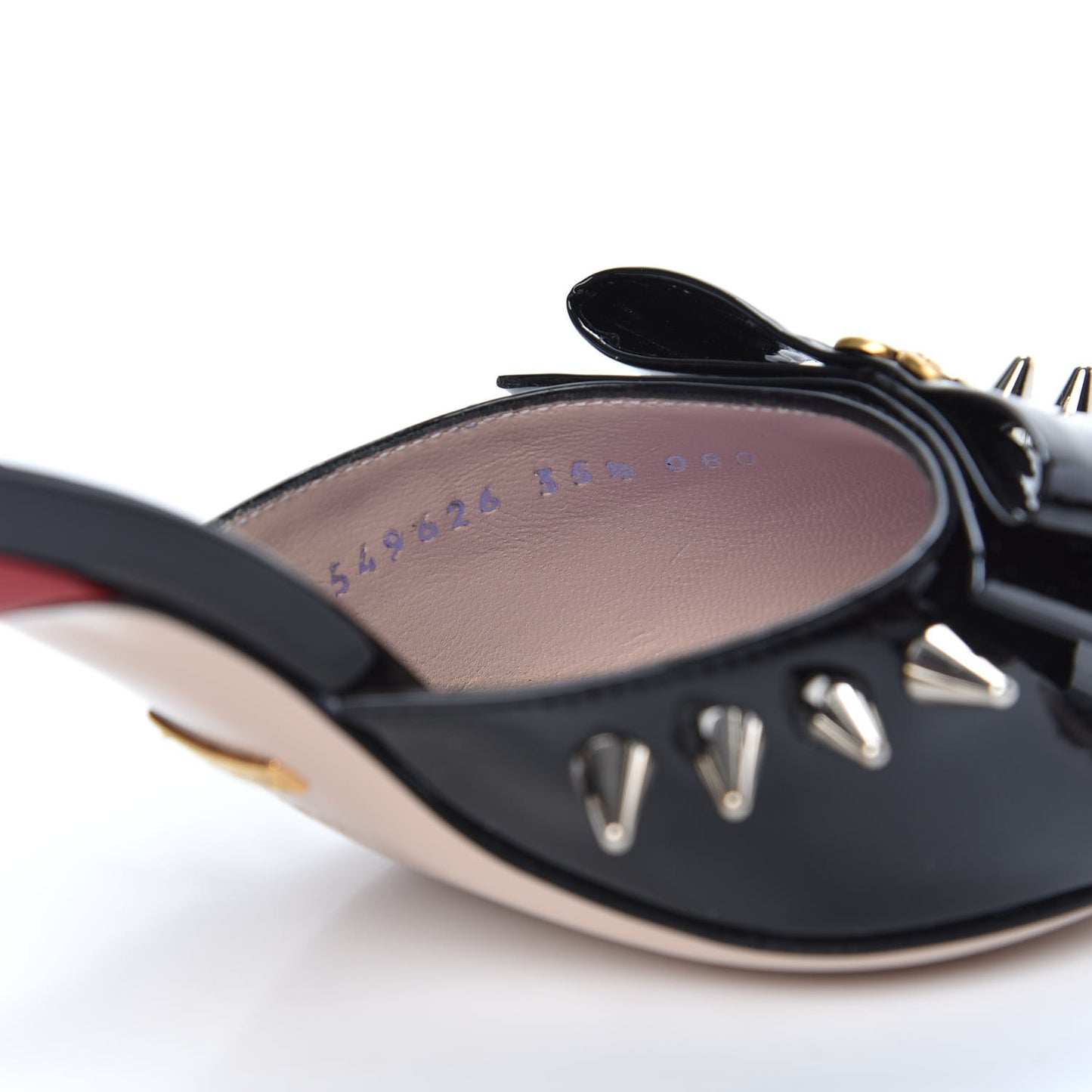 Patent GG Bow Sadie Spike Mid Heel Mules 35.5 Black