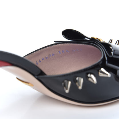 Gucci Patent GG Bow Sadie Spike Mid Heel Mules 35.5 Black 8 of 9