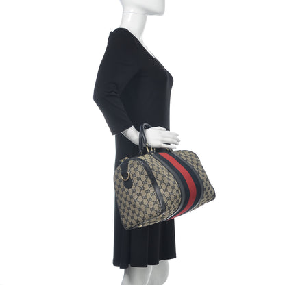 Gucci Monogram Selleria Calfskin Vintage Web Medium Boston Beige Blue 2 of 19