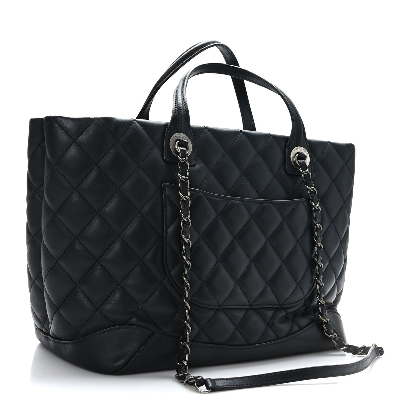 Calfskin Quilted Small Easy Shopping Tote Black