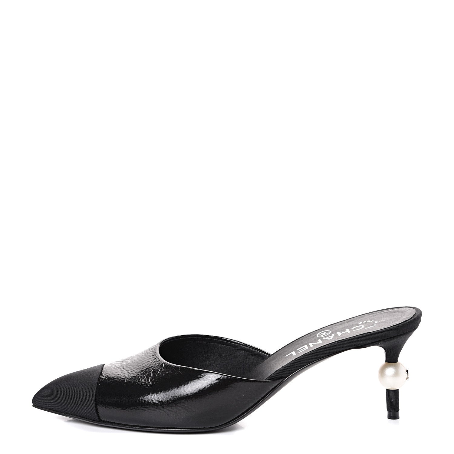 Chanel Patent Grosgrain Cap Toe Pearl Mule 39 Black 1 of 13