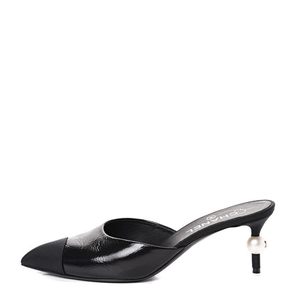 Chanel Patent Grosgrain Cap Toe Pearl Mule 39 Black 1 of 13