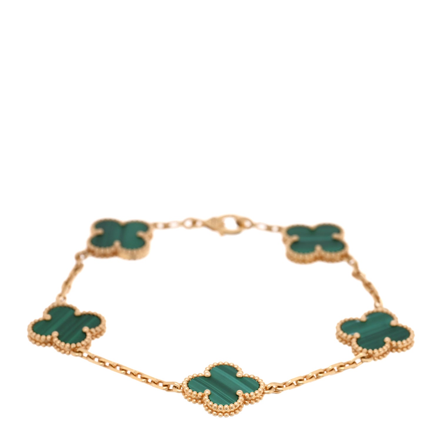 Van Cleef & Arpels 18K Yellow Gold Malachite 5 Motifs Vintage Alhambra Bracelet 1 of 4