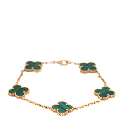 Van Cleef & Arpels 18K Yellow Gold Malachite 5 Motifs Vintage Alhambra Bracelet 1 of 4