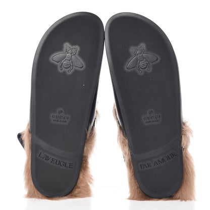 Gucci Calfskin Fur Mens Horsebit River Slingback Slippers 8 Black 5 of 10