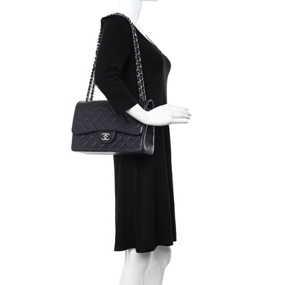 Chanel Caviar Quilted Jumbo Double Flap Navy Blue 2 of 12