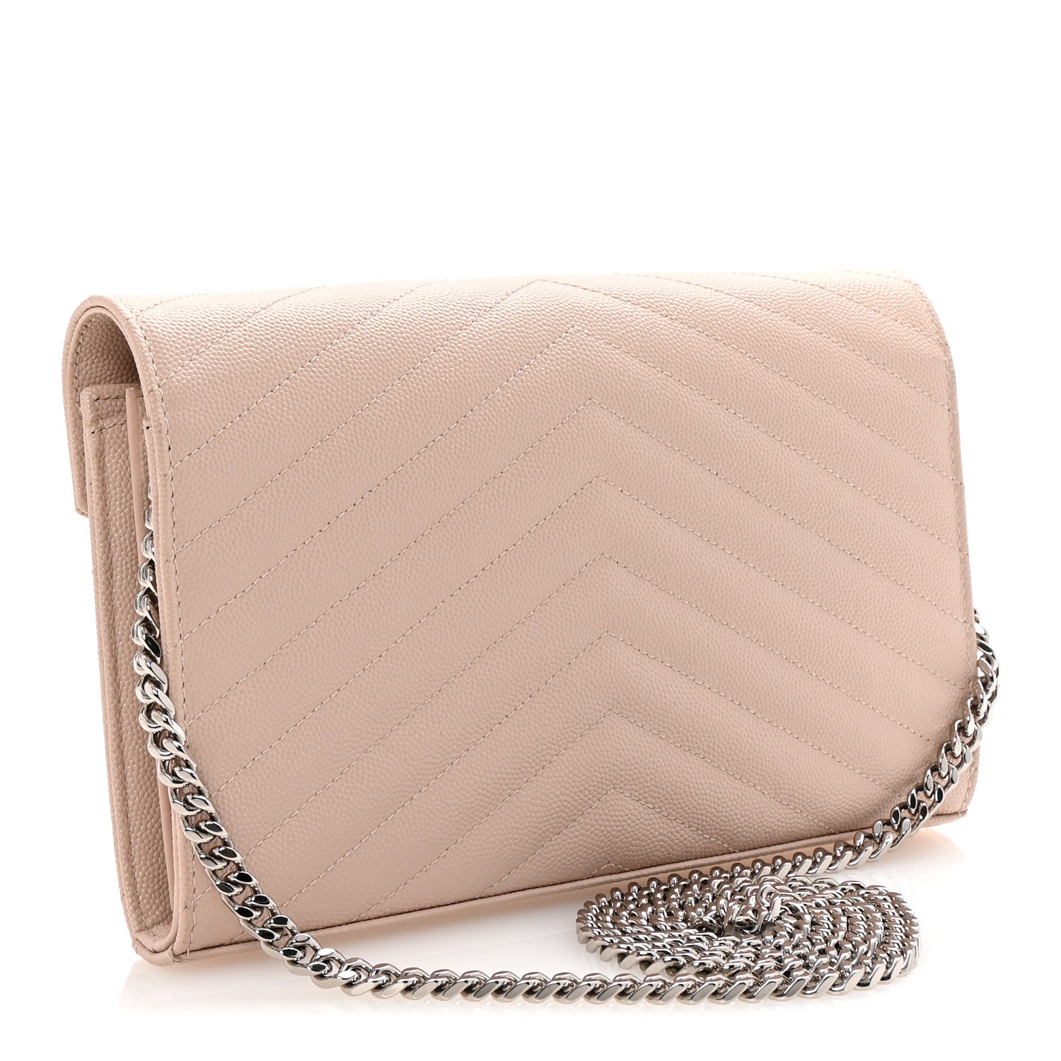 Saint Laurent Grain De Poudre Matelasse Chevron Monogram Chain Wallet Marble Pink 3 of 9