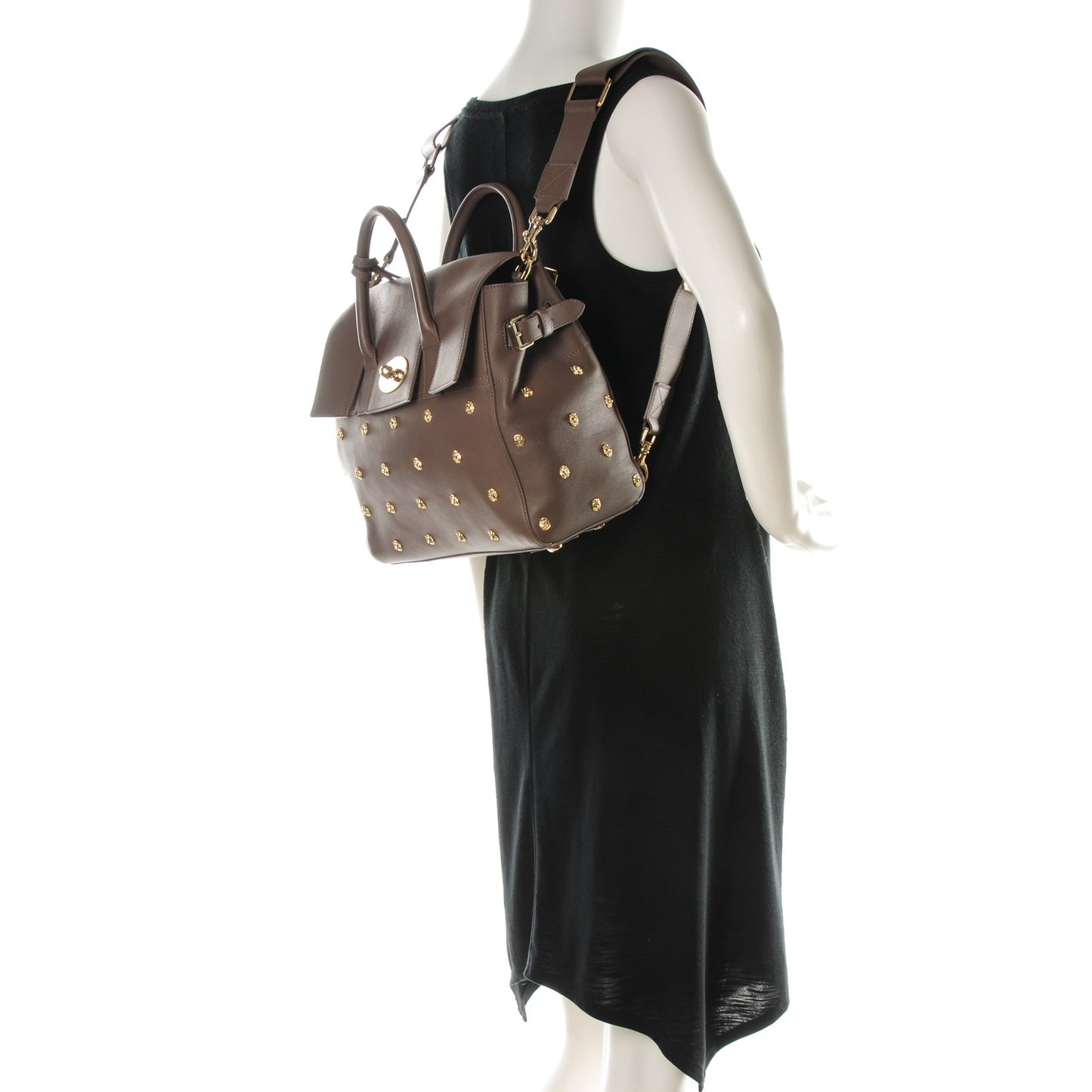 Calfskin Studded Medium Cara Delevingne Convertible Satchel Taupe