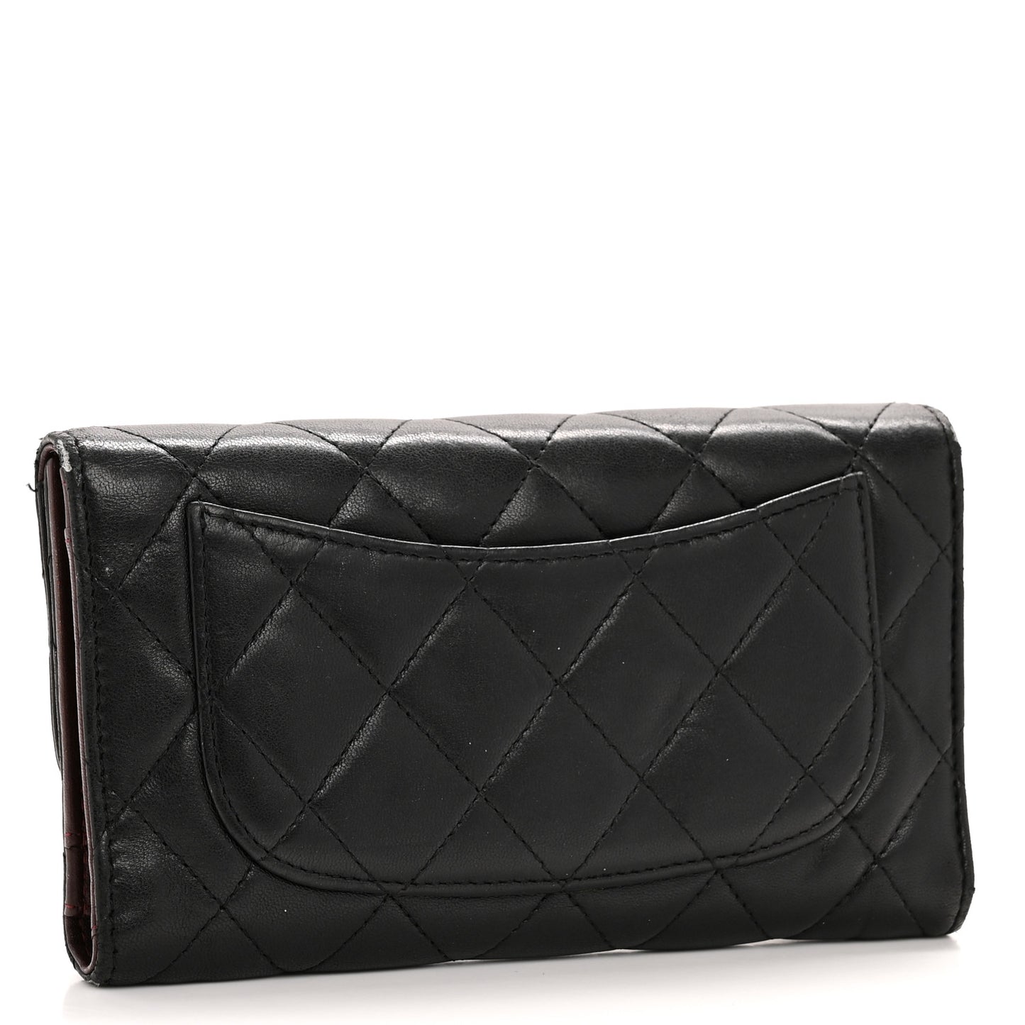 Lambskin Quilted Large Flap Wallet Black