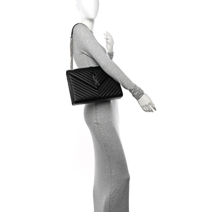 Saint Laurent Grain De Poudre Matelasse Chevron Large Monogram Satchel Black 2 of 10