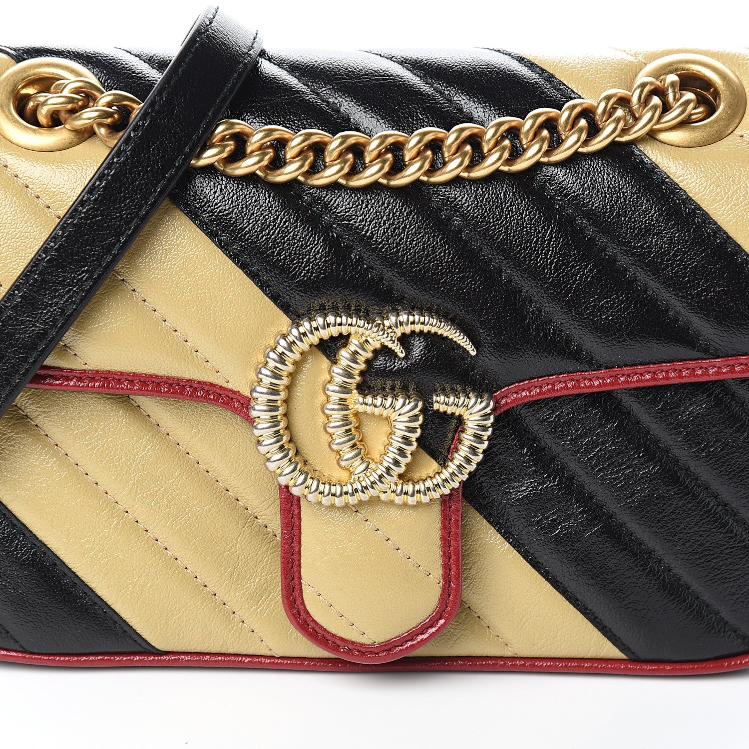 Gucci Azalea Calfskin Matelasse Diagonal Patchwork Mini Torchon GG Marmont Shoulder Bag Black Beige Romantic Cerise 9 of 9