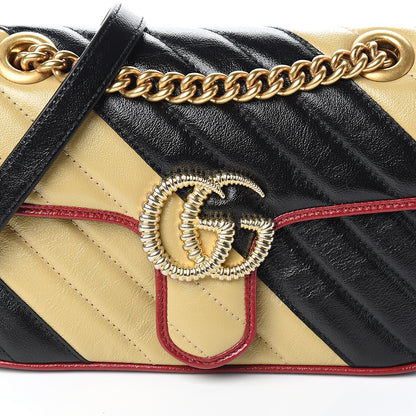 Gucci Azalea Calfskin Matelasse Diagonal Patchwork Mini Torchon GG Marmont Shoulder Bag Black Beige Romantic Cerise 9 of 9