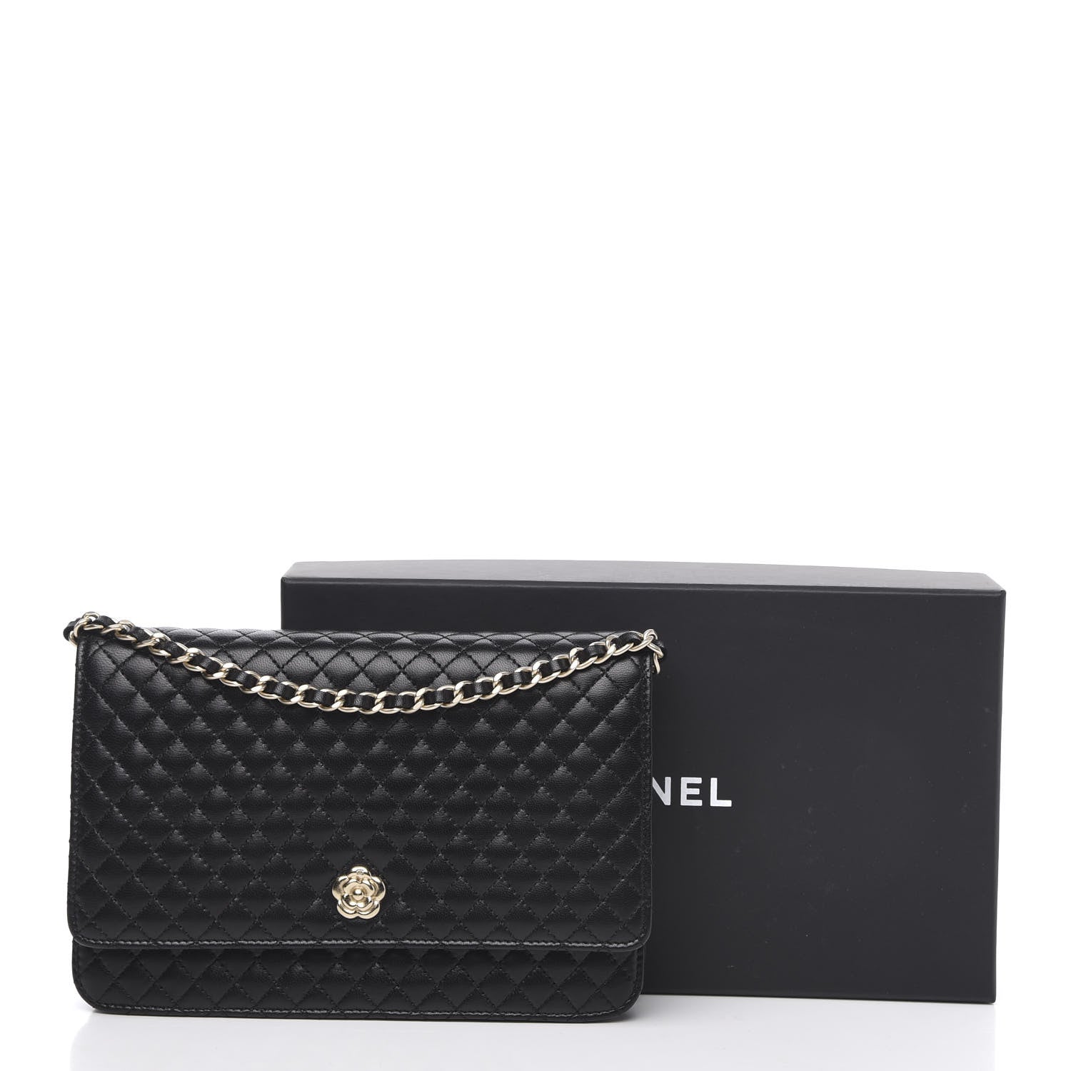Chanel Lambskin Quilted Camellia Wallet On Chain WOC Black 12 of 12
