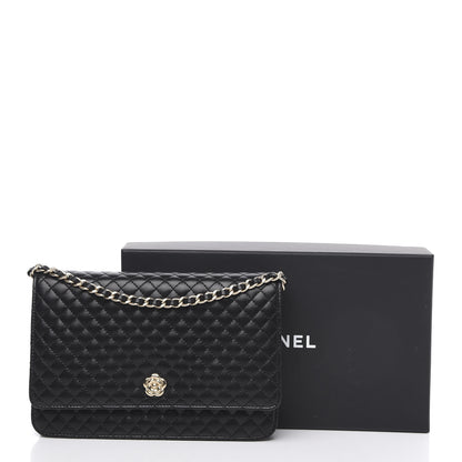 Chanel Lambskin Quilted Camellia Wallet On Chain WOC Black 12 of 12