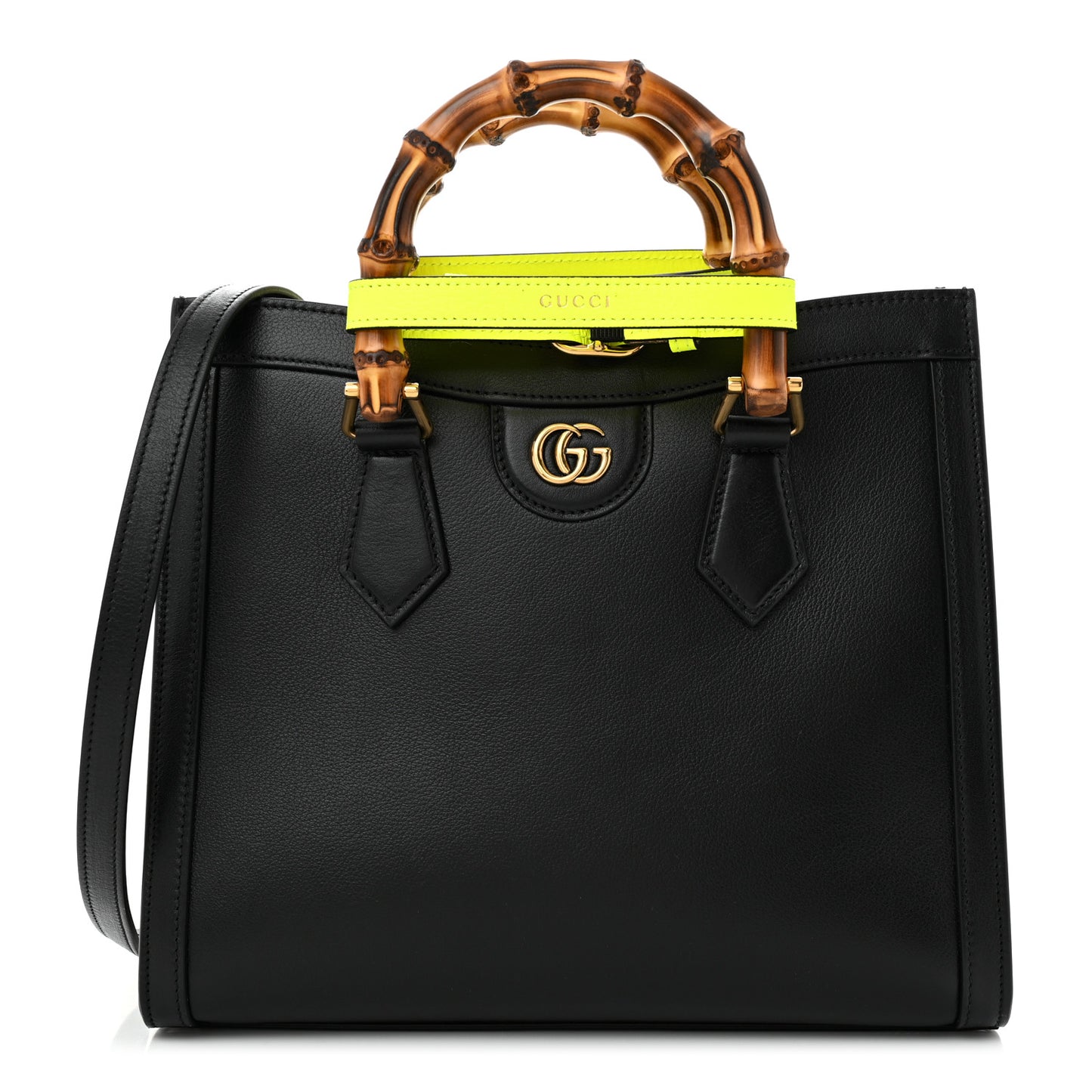 Calfskin Small Diana Tote Bag Black Yellow Fluo