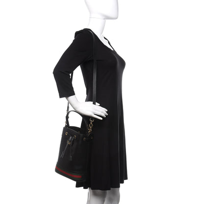 Gucci Glazed Textured Calfskin Web Small Ophidia Bucket Bag Black 2 of 10