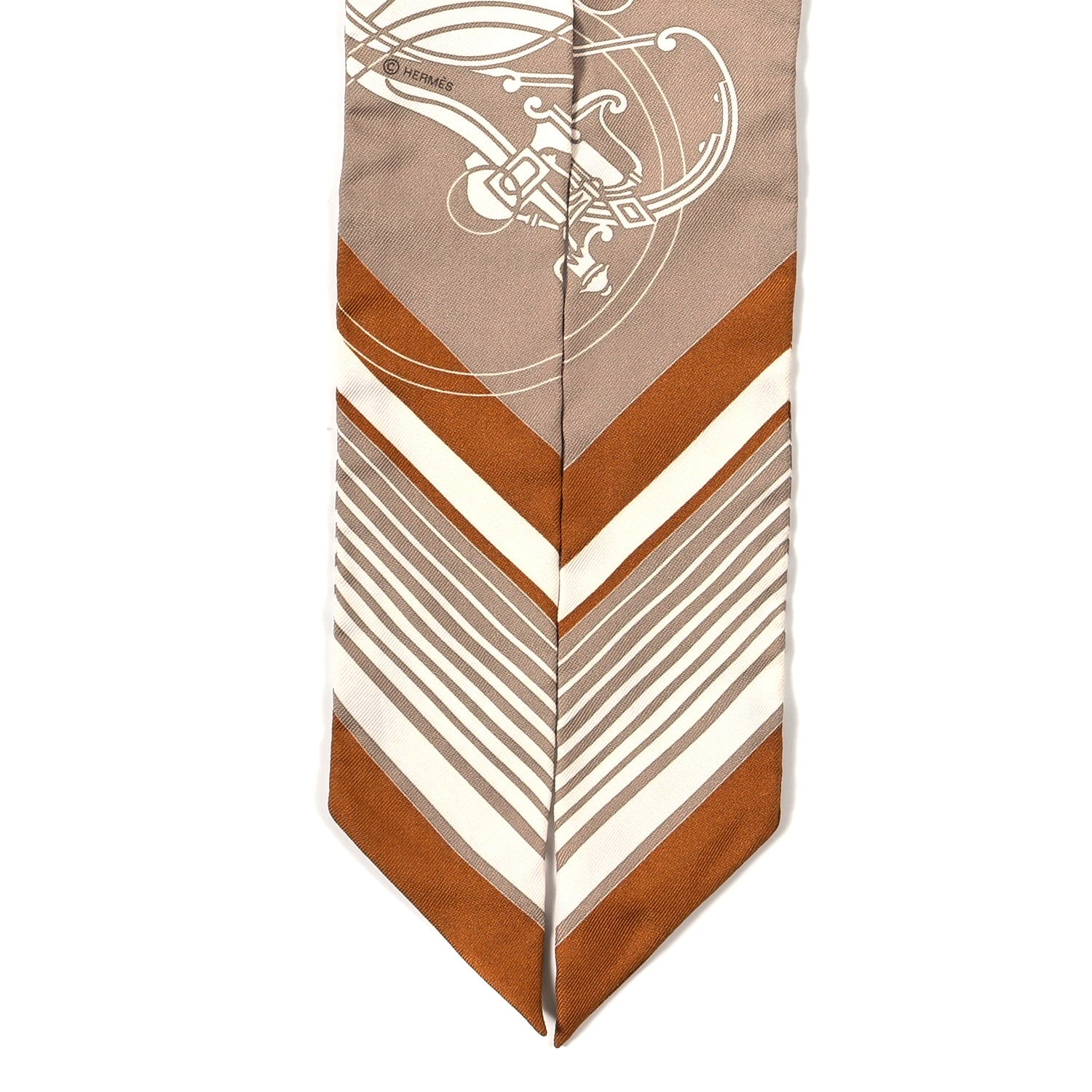 Hermes Silk Ex-Libris Twilly Beige White Caramel 2 of 3