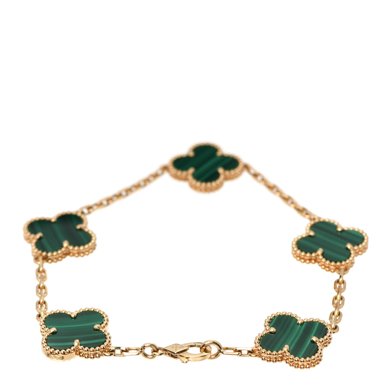 Van Cleef & Arpels 18K Yellow Gold Malachite 5 Motifs Vintage Alhambra Bracelet 3 of 6