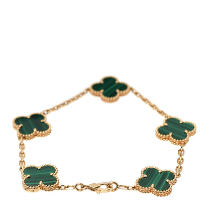 Van Cleef & Arpels 18K Yellow Gold Malachite 5 Motifs Vintage Alhambra Bracelet 3 of 6