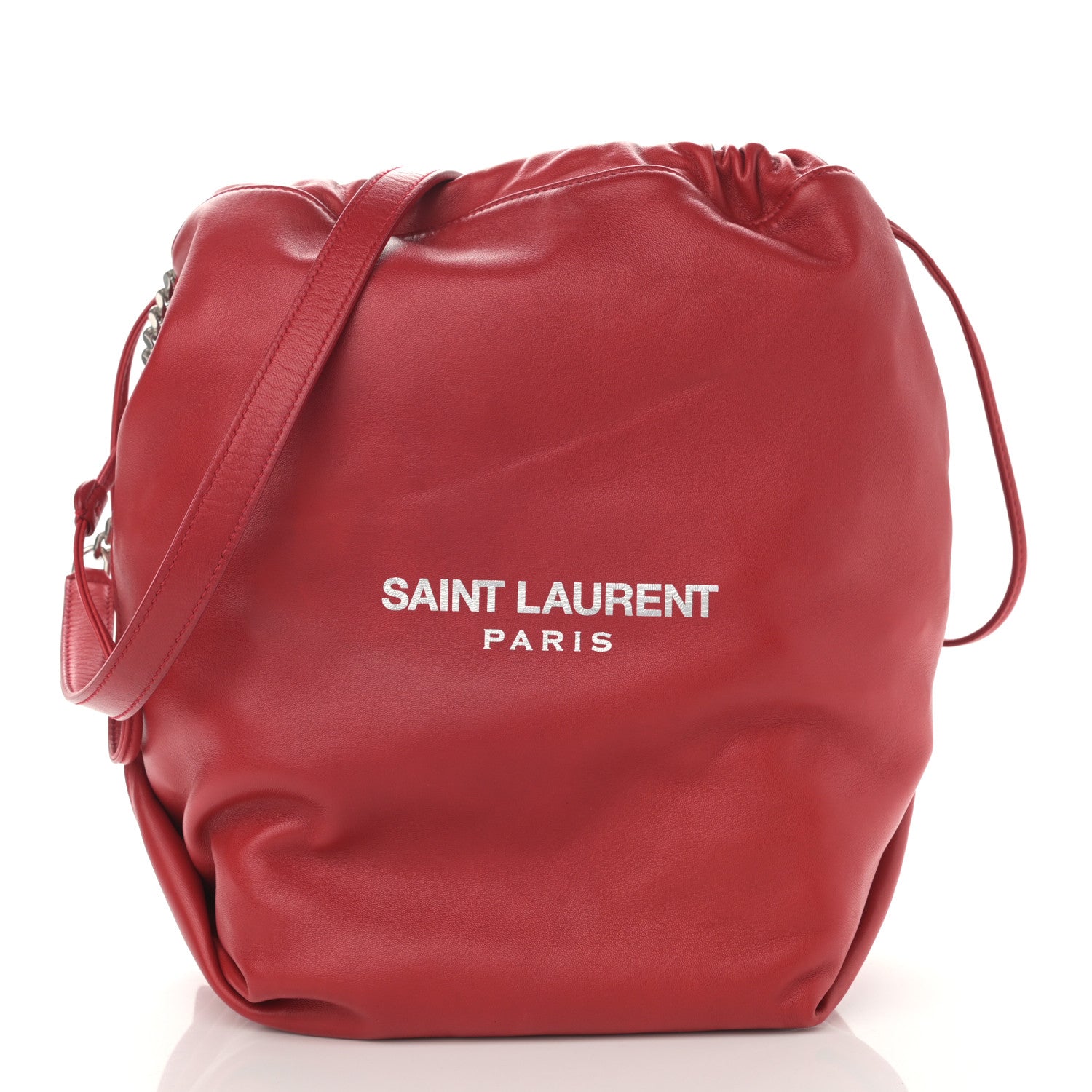Saint Laurent Lambskin Teddy Drawstring Bag Eros Red 3 of 12