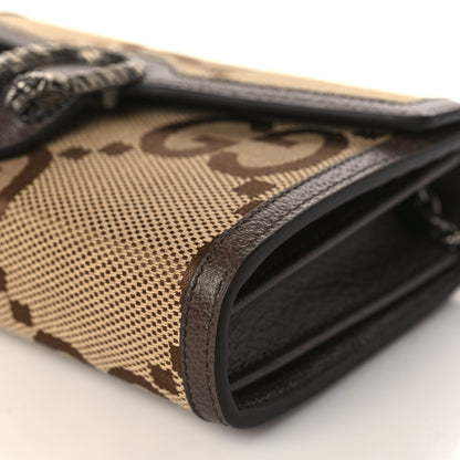 Gucci Monogram Jumbo GG Textured Dollar Calfskin Mini Dionysus Chain Wallet Camel Ebony New Acero 8 of 9