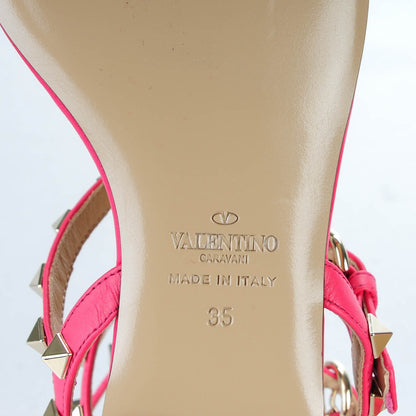 Valentino Garavani Calfskin Rockstud Ankle Wrap Flat Thong Sandals 35 Fuchsia 6 of 8