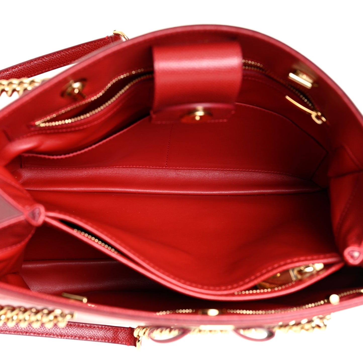 Hammered Calfskin Vara Bow Chain Tote Red