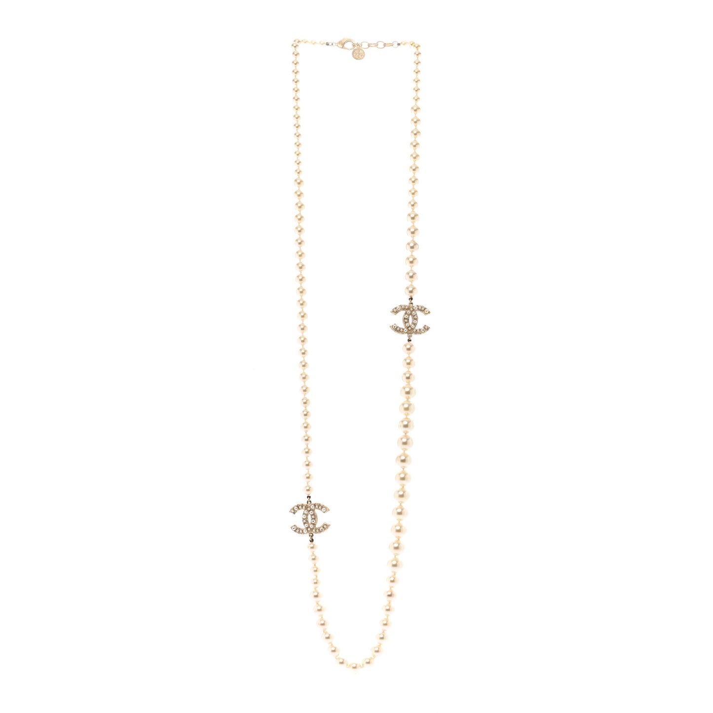 Pearl CC 100th Anniversary Long Necklace Light Gold